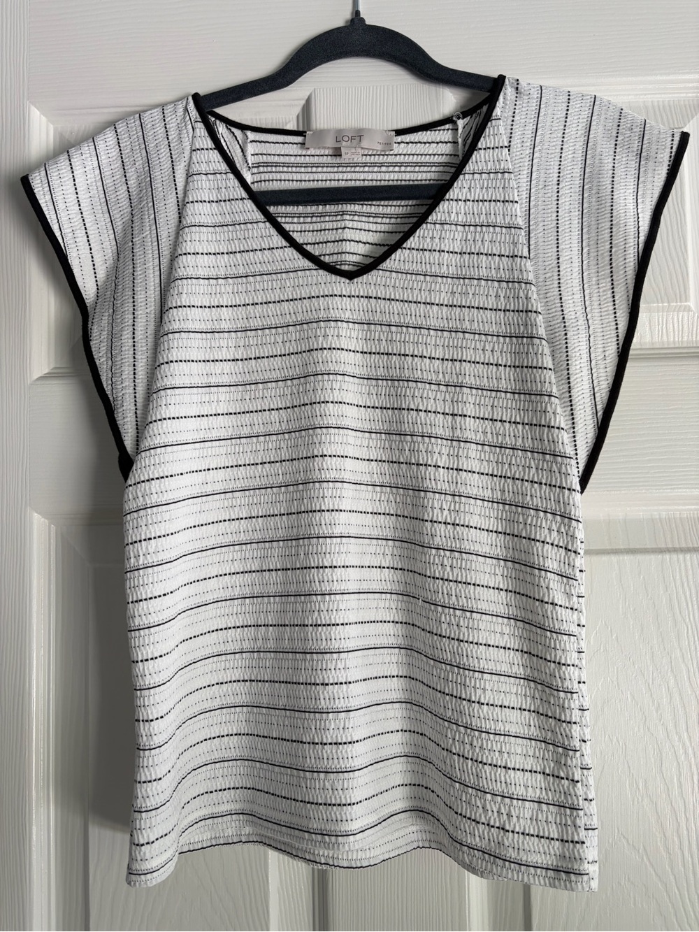 LOFT White V-Neck Striped Blouse
